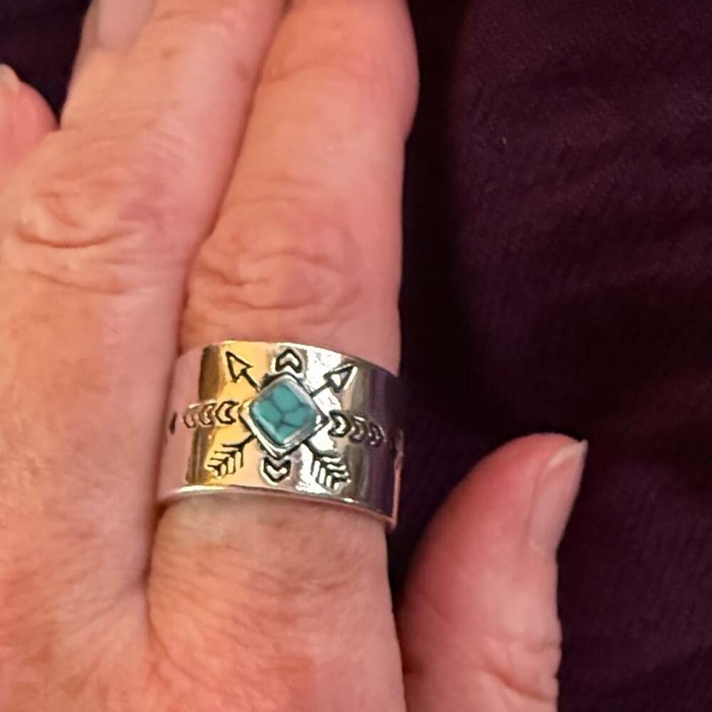 Vintage Silvertone Ring with Faux Turquoise stone